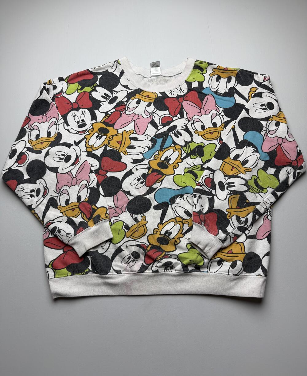 Disney Sweatshirt Womens XXL Multicolor Mickey Friends Fleece Crewneck All Over